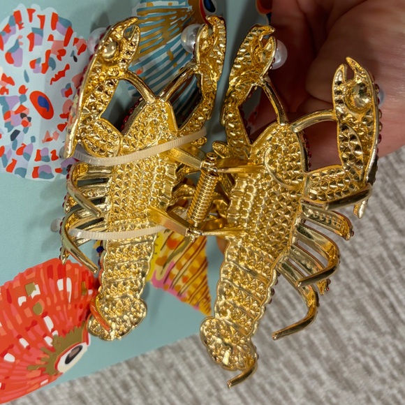 NWT ⚜️🦞⚜️ Piper K Lobster Metal Hair Claw Clip w Rhinestones & Faux Pearls - Picture 7 of 14